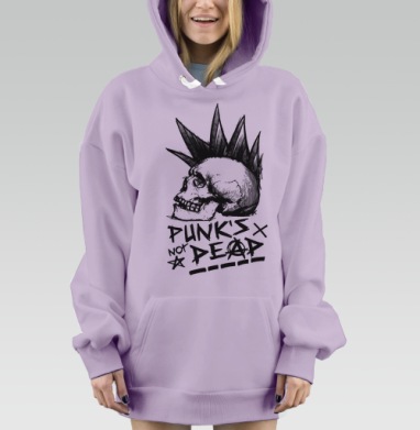 Череп с ирокезом PUNKS NOT DEAD – панк-графика, Hoodie Mjhigh Dig Mel, Fiolet, утепленная