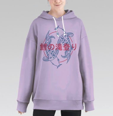 Карпы кои: символ силы и гармонии в красном и синем, Hoodie Long Oversize Fiolet