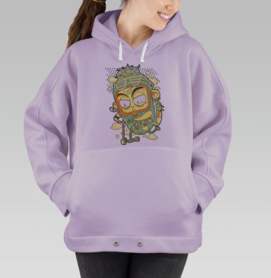 Стрит-арт персонаж на самокате с гранжевым стилем, Hoodie Oversize Fiolet