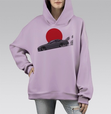Дрифт в Японском Аниме Стиле с Восходом Солнца, Hoodie Mono Fiolet, оверсайз, утепленная