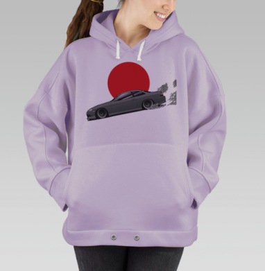 Дрифт в Японском Аниме Стиле с Восходом Солнца, Hoodie Oversize Fiolet
