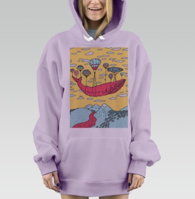 Розовый кит на воздушных шарах в волшебном небе, Hoodie Mjhigh Dig Mel, Fiolet, утепленная