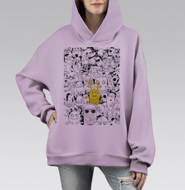 Яркий желтый монстр среди серых созданий, Hoodie Mono Fiolet, оверсайз, утепленная