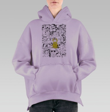 Яркий желтый монстр среди серых созданий, Hoodie Oversize Fiolet, утепленная
