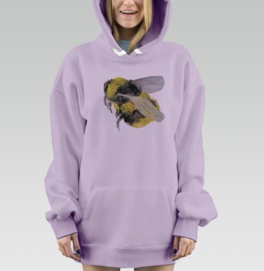 Живописный шмель в акварельных тонах, Hoodie Mjhigh Dig Mel, Fiolet, утепленная
