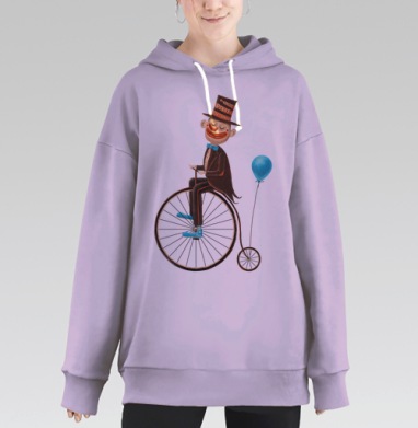 Винтажный плакат с клоуном на пенни-фартинге, Hoodie Long Oversize Fiolet