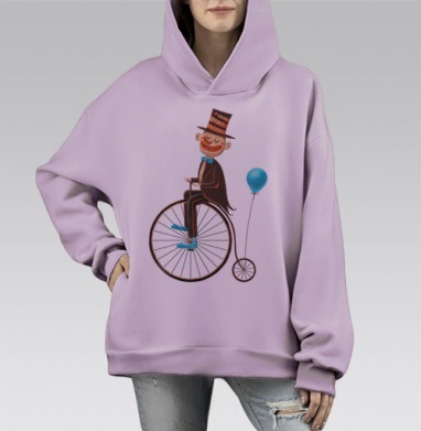 Винтажный плакат с клоуном на пенни-фартинге, Hoodie Mono Fiolet, оверсайз, утепленная