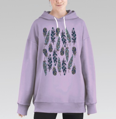 Бесшовный узор с этническими перьями в бохо стиле, Hoodie Long Oversize Fiolet