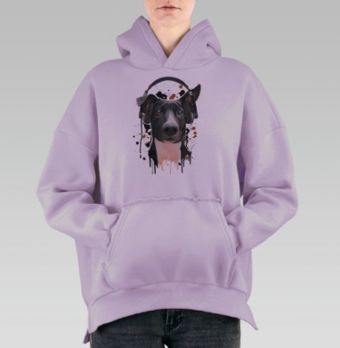 Пёс меломан, Hoodie Oversize Fiolet, утепленная