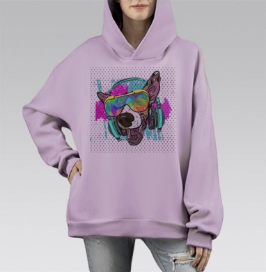 Энергичное преображение чихуахуа в модного тусовщика, Hoodie Mono Fiolet, оверсайз, утепленная