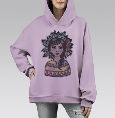 Стилизованный портрет женщины в этно стиле, Hoodie Mono Fiolet, оверсайз, утепленная