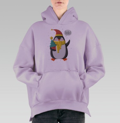 Весёлый праздничный пингвин в зимнем наряде, Hoodie Oversize Fiolet, утепленная