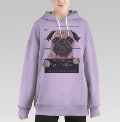 Забавный мопс в стиле полицейского фоторобота, Hoodie Long Oversize Fiolet
