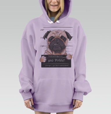 Забавный мопс в стиле полицейского фоторобота, Hoodie Mjhigh Dig Mel, Fiolet, утепленная