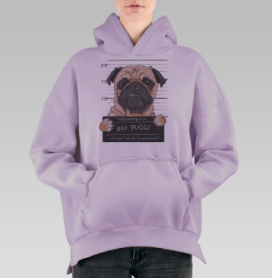 Забавный мопс в стиле полицейского фоторобота, Hoodie Oversize Fiolet, утепленная