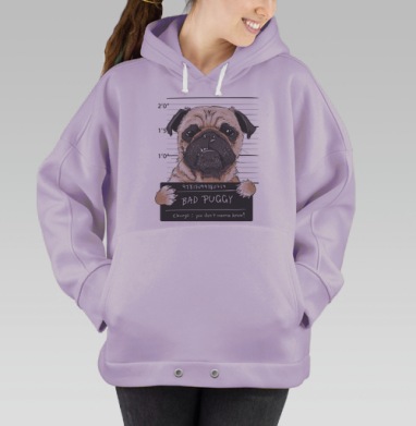 Забавный мопс в стиле полицейского фоторобота, Hoodie Oversize Fiolet