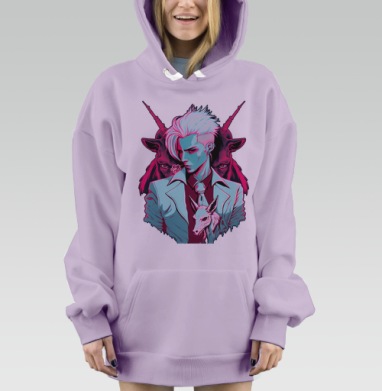 Портрет молодого человека с демоническими зверями в киберпанке, Hoodie Mjhigh Dig Mel, Fiolet, утепленная
