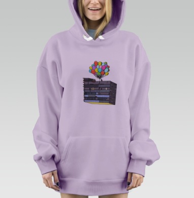 Взлетающее здание с яркими шарами мечты, Hoodie Mjhigh Dig Mel, Fiolet, утепленная