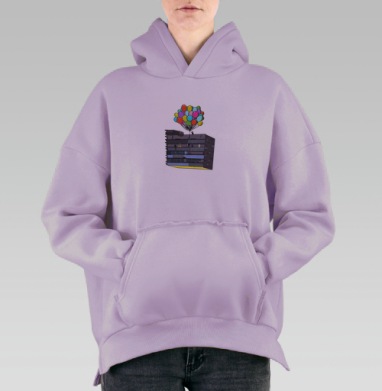 Взлетающее здание с яркими шарами мечты, Hoodie Oversize Fiolet, утепленная