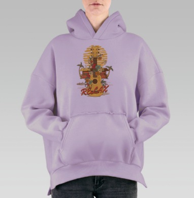 Постер RELAX с укулеле и тропическим мотивом, Hoodie Oversize Fiolet, утепленная