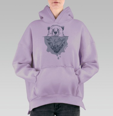 Белый медведь и айсберг: символ хрупкости Арктики, Hoodie Oversize Fiolet, утепленная