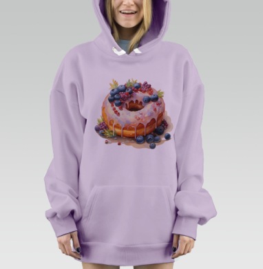Пышный пончик с ягодной короной и розовой глазурью, Hoodie Mjhigh Dig Mel, Fiolet, утепленная