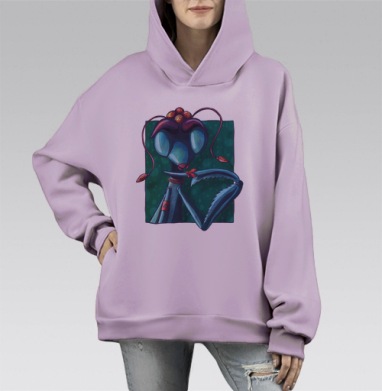 Элегантный богомол — образ стильной аристократки, Hoodie Mono Fiolet, оверсайз, утепленная
