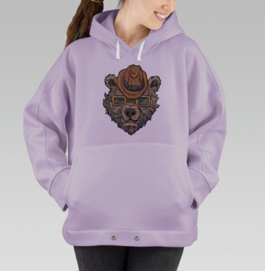 Стильный медведь в шляпе и очках — яркий арт, Hoodie Oversize Fiolet