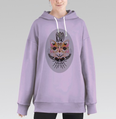 Мандала кошачьей мудрости и внутреннего космоса, Hoodie Long Oversize Fiolet