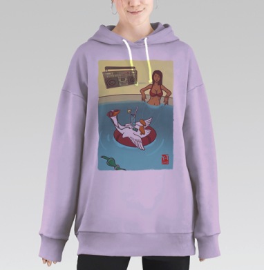 Юмористическое летнее настроение: отдых гуся у бассейна, Hoodie Long Oversize Fiolet