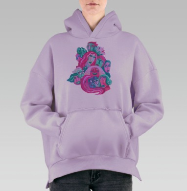 Женские лица: яркое многообразие эмоций, Hoodie Oversize Fiolet, утепленная