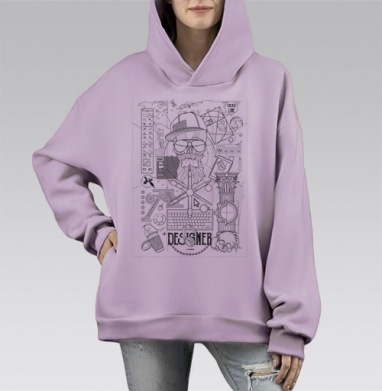 Монохромный портрет креативного дизайнера с символикой, Hoodie Mono Fiolet, оверсайз, утепленная