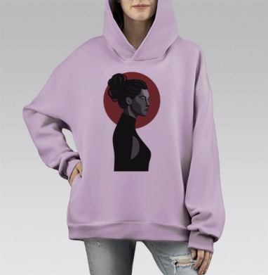 Профиль женщины с красным кругом на фоне минимализм, Hoodie Mono Fiolet, оверсайз, утепленная