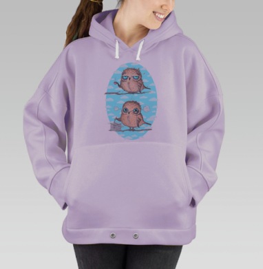 Милые совята: утро и работа – арт-принт, Hoodie Oversize Fiolet
