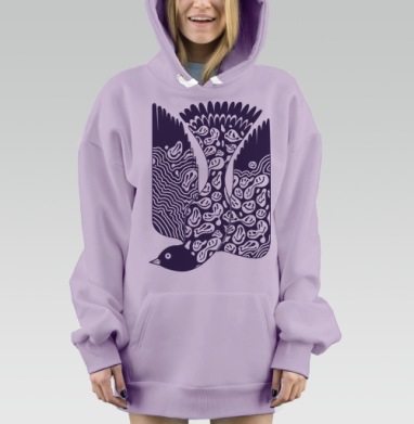 Стилизованное изображение птицы с абстрактными смайликами, Hoodie Mjhigh Dig Mel, Fiolet, утепленная