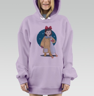 Зимняя иллюстрация с девочкой и длинным белым гусем, Hoodie Mjhigh Dig Mel, Fiolet, утепленная