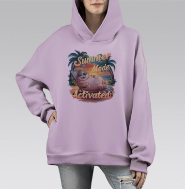 Режим летнего кота включен, Hoodie Mono Fiolet, оверсайз, утепленная