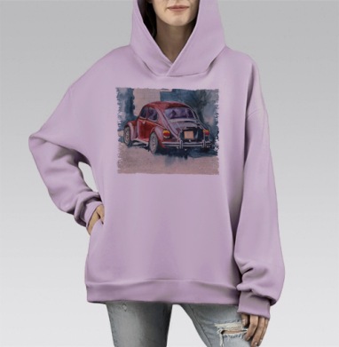 Ретро букаш, Hoodie Mono Fiolet, оверсайз, утепленная
