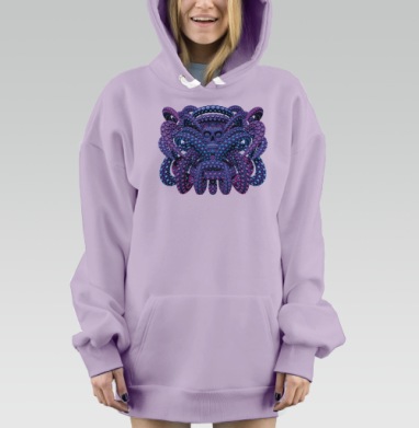 Мистическое существо с черепом и сияющими щупальцами, Hoodie Mjhigh Dig Mel, Fiolet, утепленная