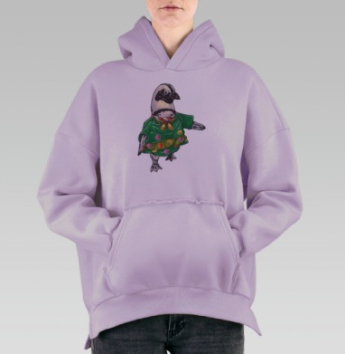 Праздничный пингвин в ярком зеленом платье, Hoodie Oversize Fiolet, утепленная