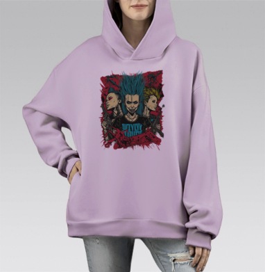 Футболка «WLYLYY» в стиле панк-рок и постапокалипсиса, Hoodie Mono Fiolet, оверсайз, утепленная