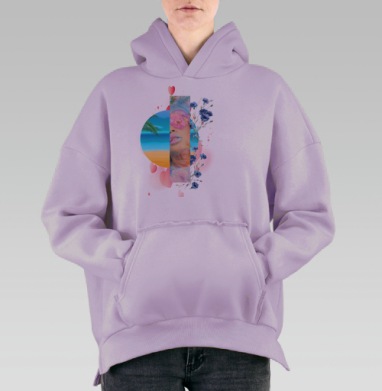Летний цифровой коллаж в стиле dreamcore, Hoodie Oversize Fiolet, утепленная