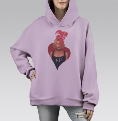 Дерзкий портрет в стиле e-girl с розовым дымом, Hoodie Mono Fiolet, оверсайз, утепленная