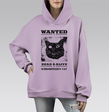 Футболка с принтом Кот Шрёдингера – Разыскивается, Hoodie Mono Fiolet, оверсайз, утепленная