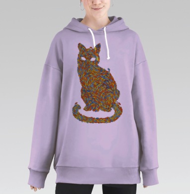 Сюрреалистичный силуэт кошки из ярких насекомых, Hoodie Long Oversize Fiolet