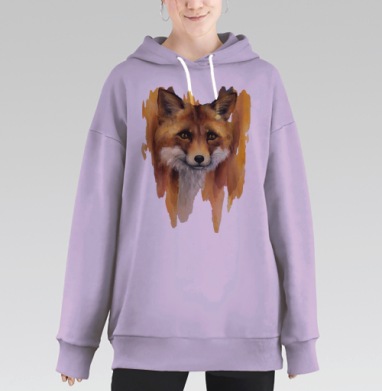 Таинственный портрет лисы в акварели, Hoodie Long Oversize Fiolet