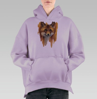 Таинственный портрет лисы в акварели, Hoodie Oversize Fiolet, утепленная