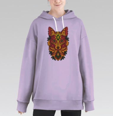 Яркая голова лисы в орнаментальном стиле, Hoodie Long Oversize Fiolet