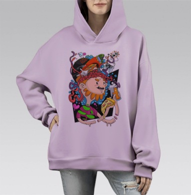 Погружение в страсть и мысли гика, Hoodie Mono Fiolet, оверсайз, утепленная