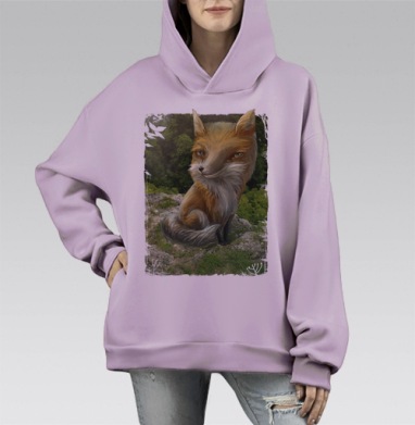 Игривый лис: яркий арт с характером и загадкой, Hoodie Mono Fiolet, оверсайз, утепленная